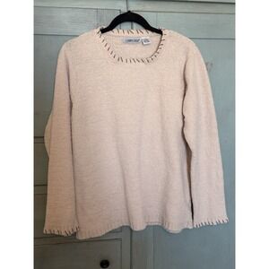 Cabin Creek Women's Sweater Size L Cream Leather Stitching Cozy Cottagecore